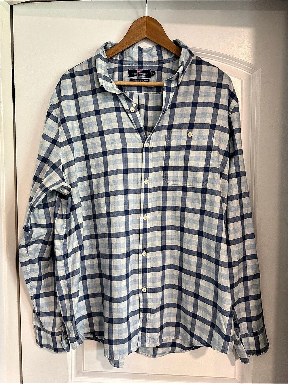 vineyard vines Slim Longshore Shirt Plaid Shirt in Blue & White XL Like New